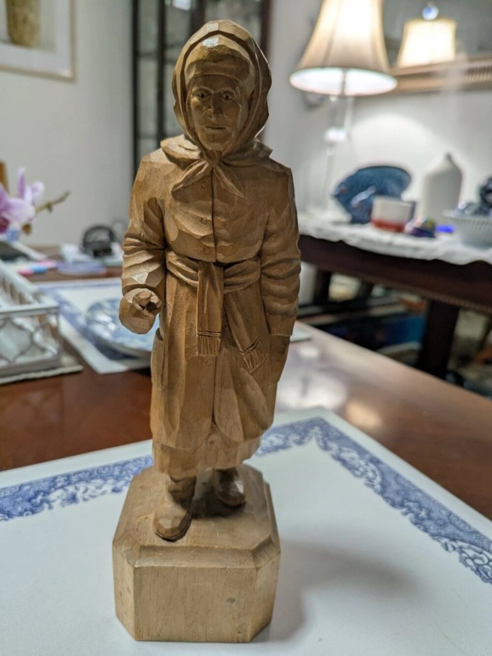 Andre Bourgault Carved Wood Sculpture Folk Art Woman Made In Canada Early Piece